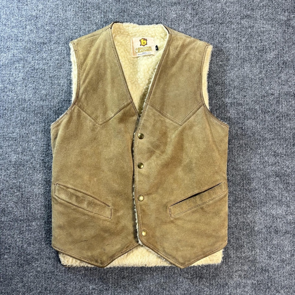 Vintage Berco Vest Mens Small Brown Suede Sherpa Lined Snap Western Cowboy‎